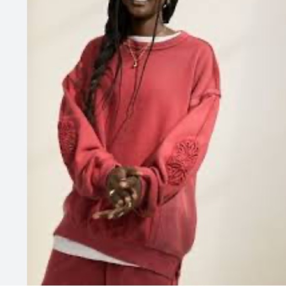 Aerie Deep Red Crochet Sleeve Sweater - Picture 1 of 9